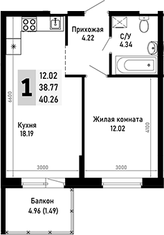 Продается 1-комн. квартира, 38.77 м²