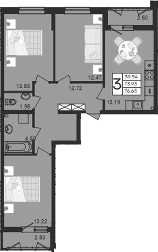 Продается 3-комн. квартира, 73.93 м²