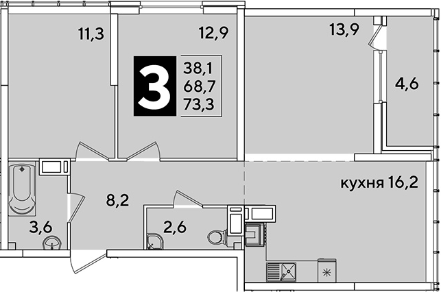 Продается 4-комн. квартира, 68.7 м²