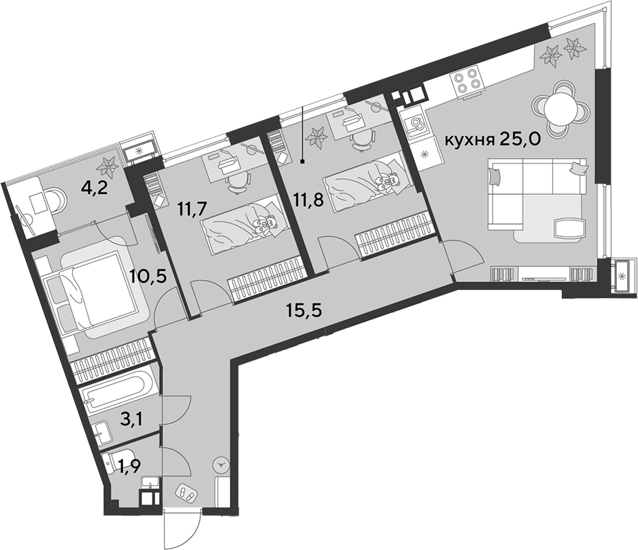 4+ комнаты, 79.5 м², 6/18 этаж, ЖК «Парк Победы»
