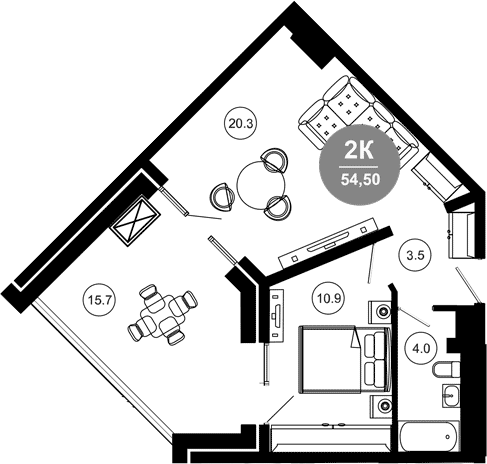 2-комн., 40.8 м², 2/10 этаж, ЖК «Гостиничный комплекс GREENMONT»