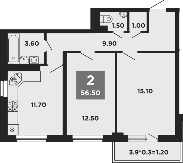 2-комн., 55.3 м², 7/9 этаж, ЖК «НЕО-квартал Красная площадь»