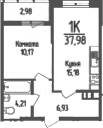 Продается 1-комн. квартира, 36.49 м²
