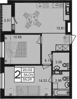 2-комн., 54.04 м², 9/9 этаж, ЖК «Дом 101»