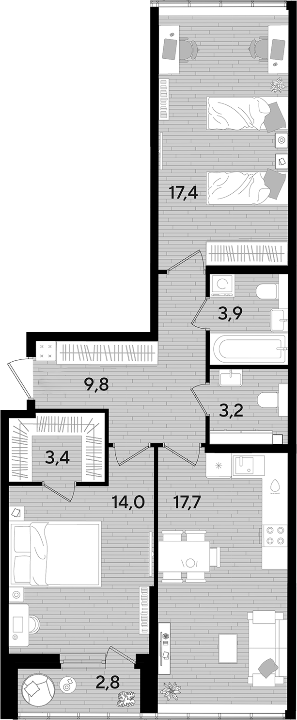 Продается 2-комн. квартира, 69.4 м²
