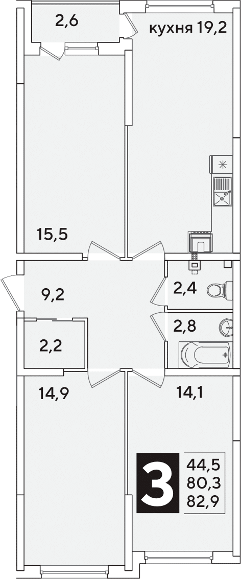 4+ комнаты, 80.3 м², 2/16 этаж, ЖК «Самолет»