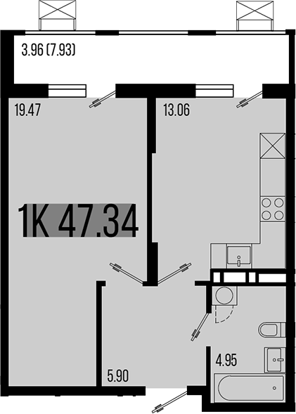 Продается 1-комн. квартира, 43.38 м²