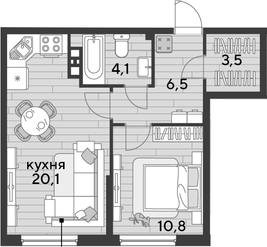 1-комн., 45 м², 9/19 этаж, ЖК «DОГМА ПАРК»