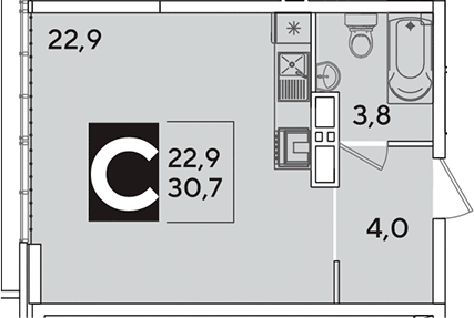 Студия, 30.7 м², 16/16 этаж, ЖК «Самолет»
