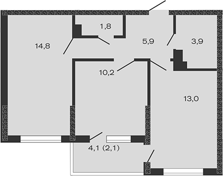 2-комн., 49.6 м², 1/4 этаж, ЖК «Дзенпарк»
