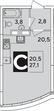 Студия, 27.1 м², 16/16 этаж, ЖК «Самолет»