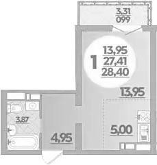 Студия, 27.41 м², 9/16 этаж, ЖК «Город у моря»