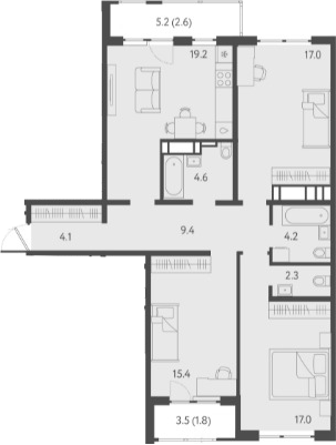 4+ комнаты, 93.2 м², 24/24 этаж, ЖК «Все Свои VIP»