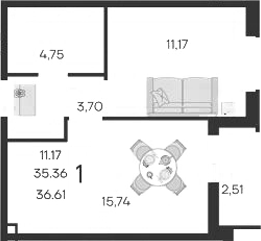 Продается 1-комн. квартира, 35.36 м²