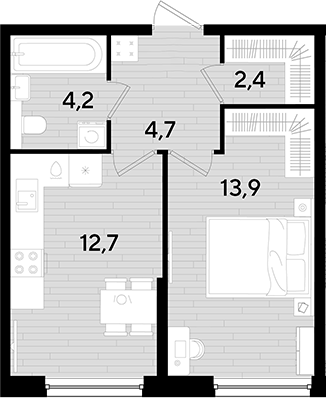 1-комн., 37.9 м², 2/16 этаж, ЖК «DОГМА ПАРК»