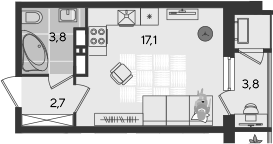 Студия, 23.6 м², 22/24 этаж, ЖК «Рекорд»