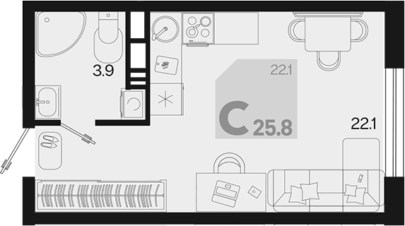 Продается 1-комн. квартира, 25.8 м²