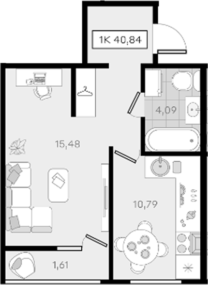 Продается 1-комн. квартира, 39.23 м²