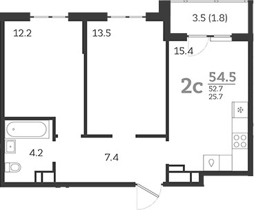 3-комн., 52.7 м², 16/24 этаж, ЖК «Все Свои VIP»