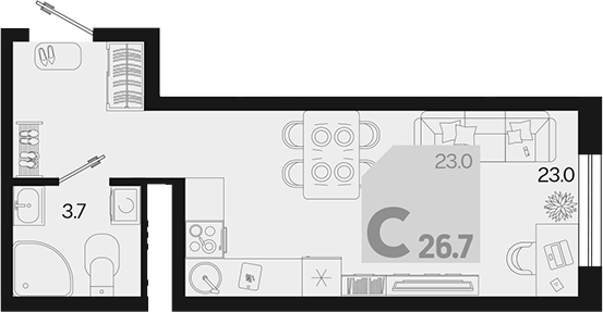 Студия, 26.7 м², 8/18 этаж, ЖК «Первое место»