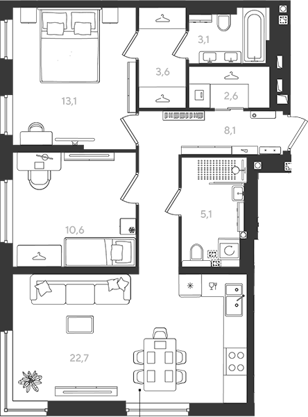 Продается 2-комн. квартира, 68.9 м²