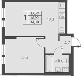 1-комн., 41.1 м², 9/15 этаж, ЖК «Барса»
