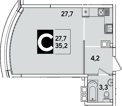 Студия, 35.2 м², 4/16 этаж, ЖК «Самолет»