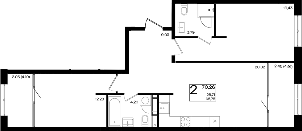 3-комн., 65.75 м², 7/18 этаж, ЖК «Патрики»