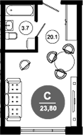 Студия, 23.8 м², 2/10 этаж, ЖК «Гостиничный комплекс GREENMONT»