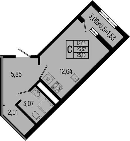 Студия, 23.57 м², 9/9 этаж, ЖК «Ботаника Хиллс»