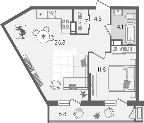 2-комн., 48.9 м², 14/24 этаж, ЖК «Рекорд»