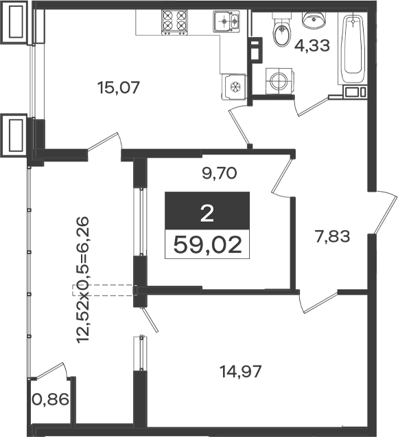 Продается 2-комн. квартира, 51.9 м²