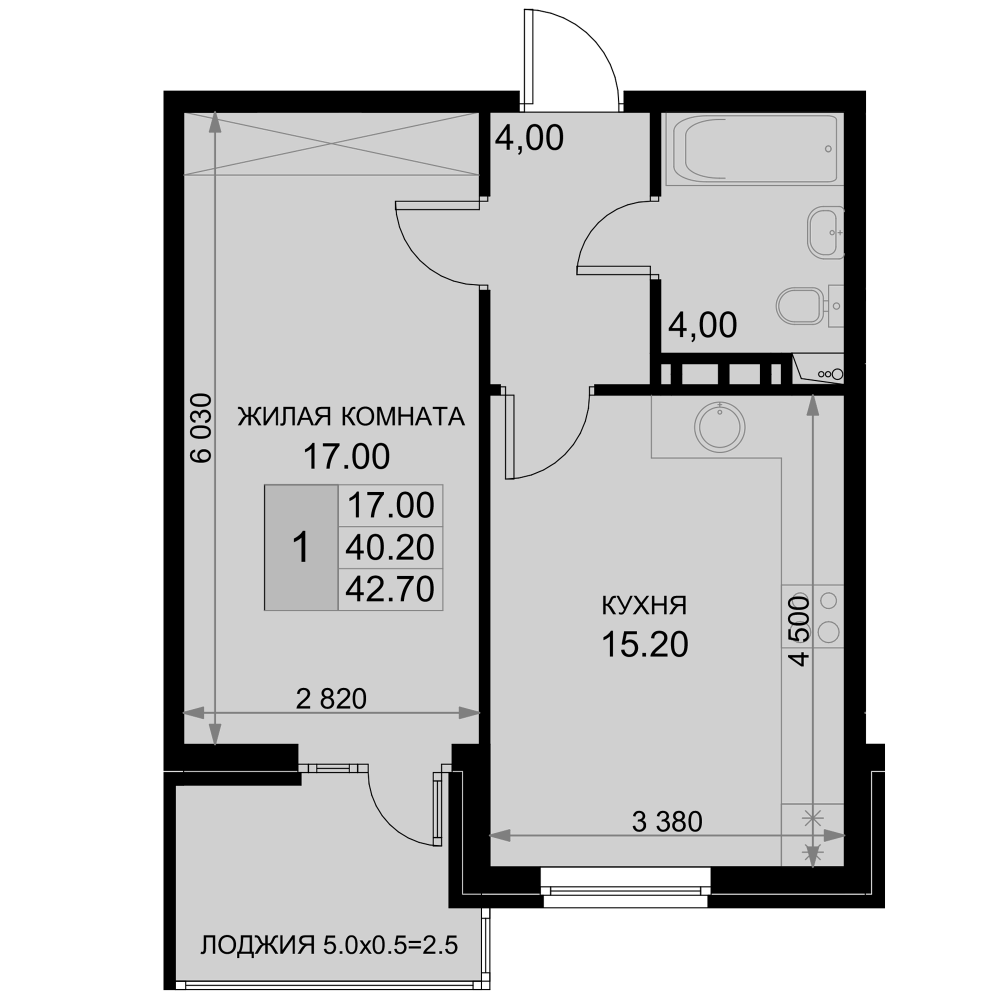 2-комн., 40.2 м², 7/7 этаж, ЖК «История»