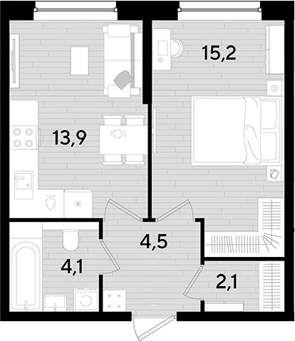 1-комн., 39.8 м², 2/16 этаж, ЖК «DОГМА ПАРК»