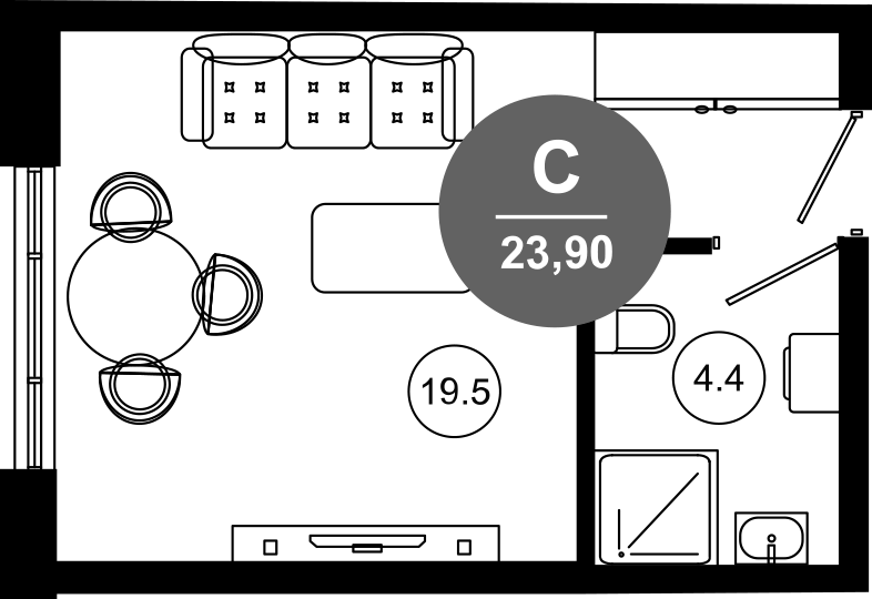 Студия, 23.9 м², 2/10 этаж, ЖК «Гостиничный комплекс GREENMONT»