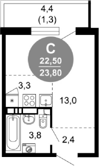 Студия, 22.5 м², 2/17 этаж, ЖК «Лестория»