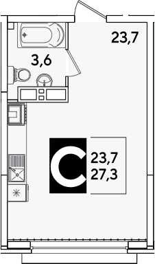 Студия, 27.3 м², 11/16 этаж, ЖК «Самолет»