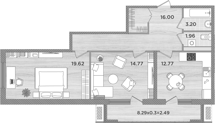 2-комн., 68.32 м², 8/8 этаж, ЖК «Сады у моря»