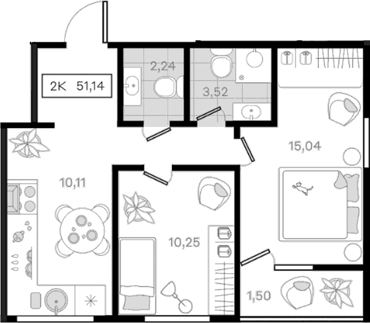 Продается 2-комн. квартира, 49.64 м²