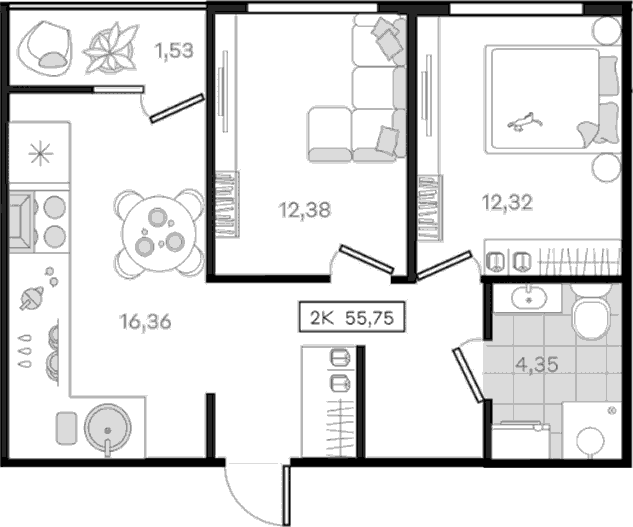 2-комн., 54.22 м², 6/8 этаж, ЖК «История 3»
