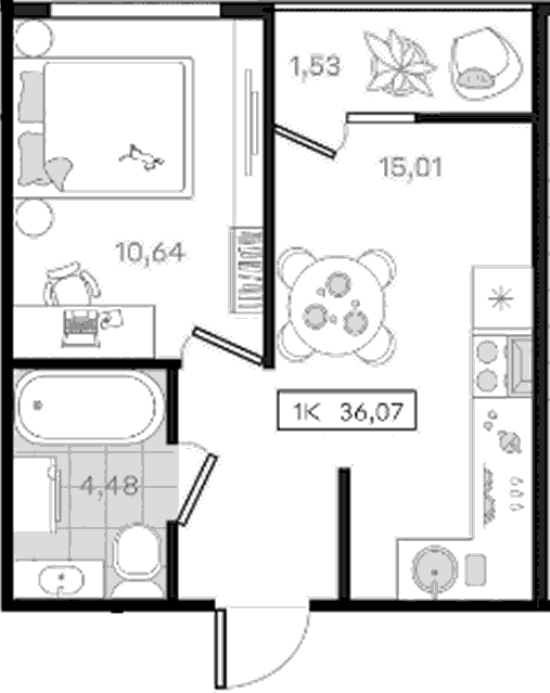 1-комн., 34.54 м², 8/8 этаж, ЖК «История 3»