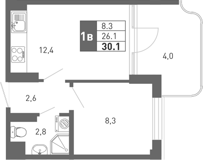 2-комн., 25.3 м², 3/3 этаж, ЖК «Монако»
