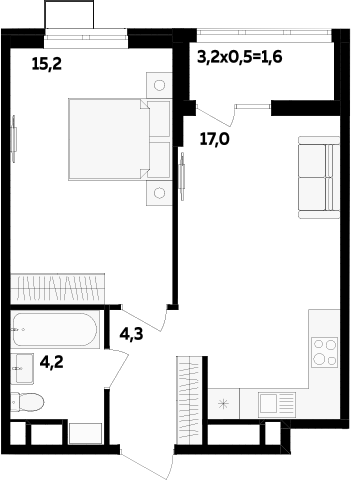 1-комн., 40.7 м², 8/16 этаж, ЖК «МегаСити»