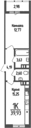 Продается 1-комн. квартира, 38.44 м²
