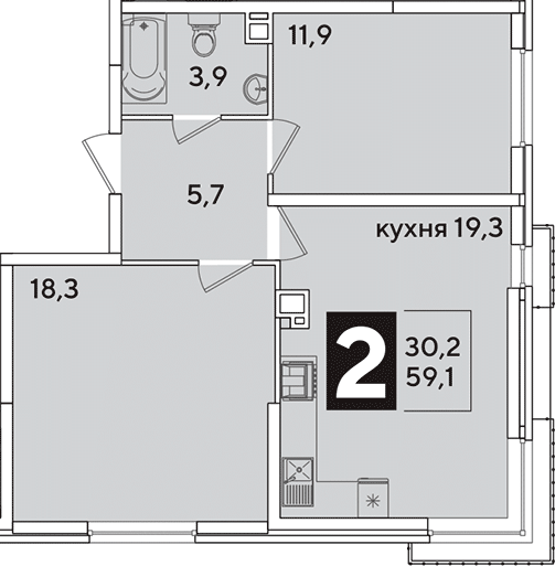 3-комн., 59.1 м², 5/16 этаж, ЖК «Самолет»