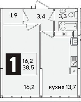 Продается 1-комн. квартира, 38.5 м²