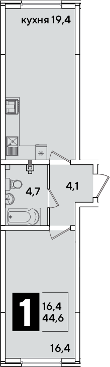 Продается 2-комн. квартира, 44.6 м²