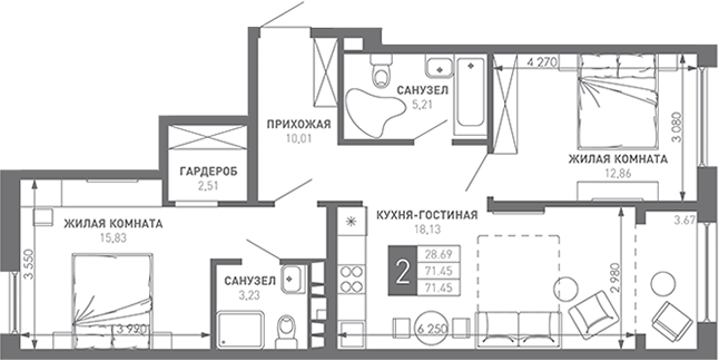 Продается 2-комн. квартира, 73 м²