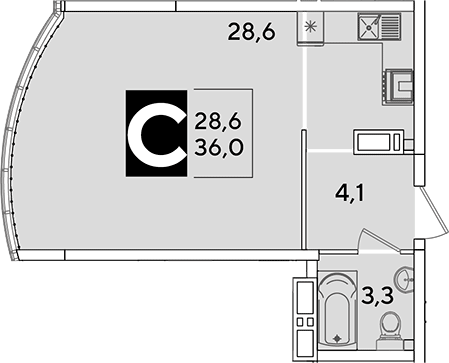 Студия, 36 м², 16/16 этаж, ЖК «Самолет»