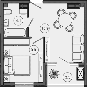 2-комн., 29.9 м², 4/10 этаж, ЖК «Гостиничный комплекс GREENMONT»